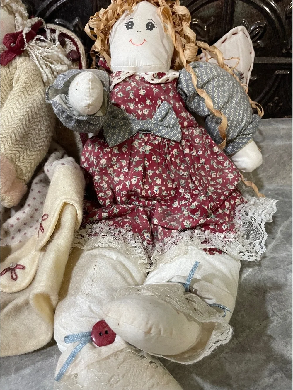 Lot of 2 Vintage Country Rag Dolls Primitive Cloth Dolls Folk Art Decor